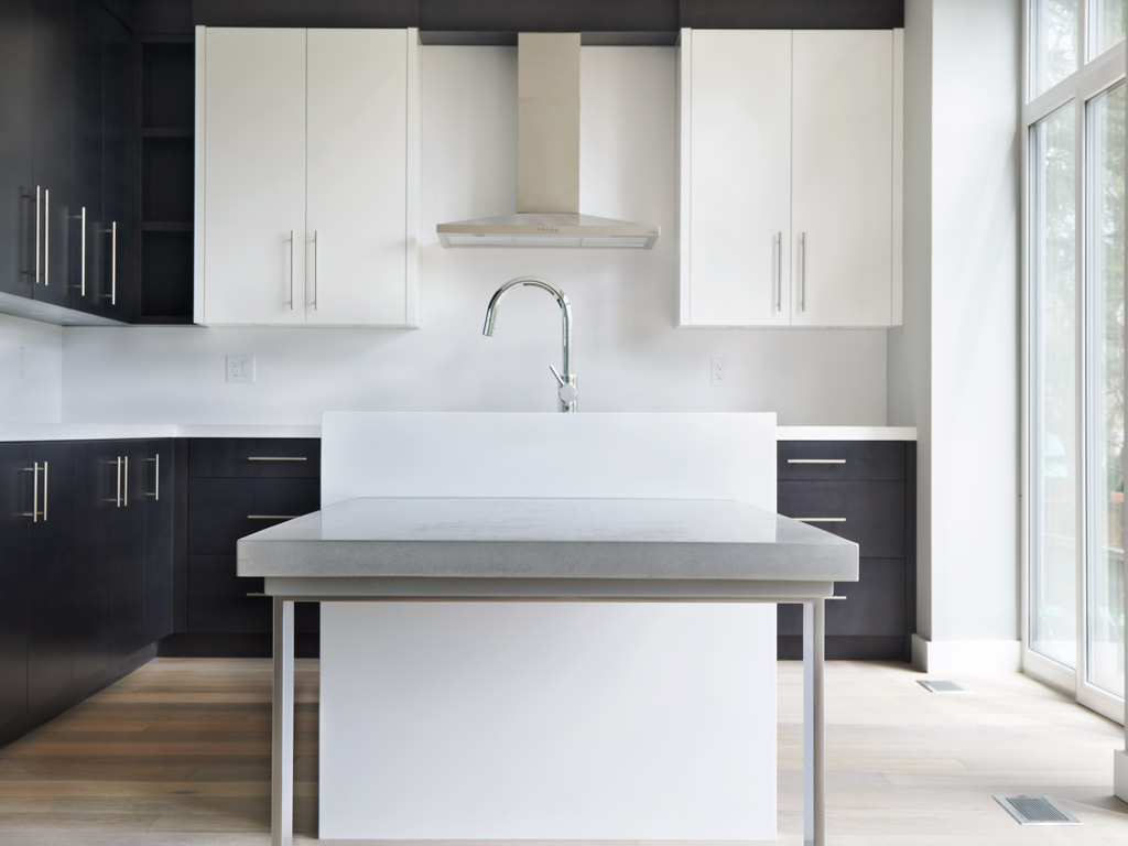 minimalist concrete countertop worktop in a modern kitchen design