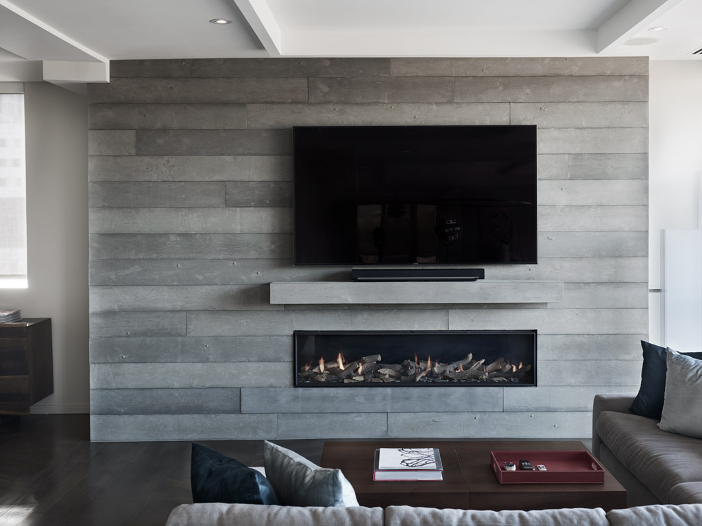 fireplace wall panels board formed concrete Toronto