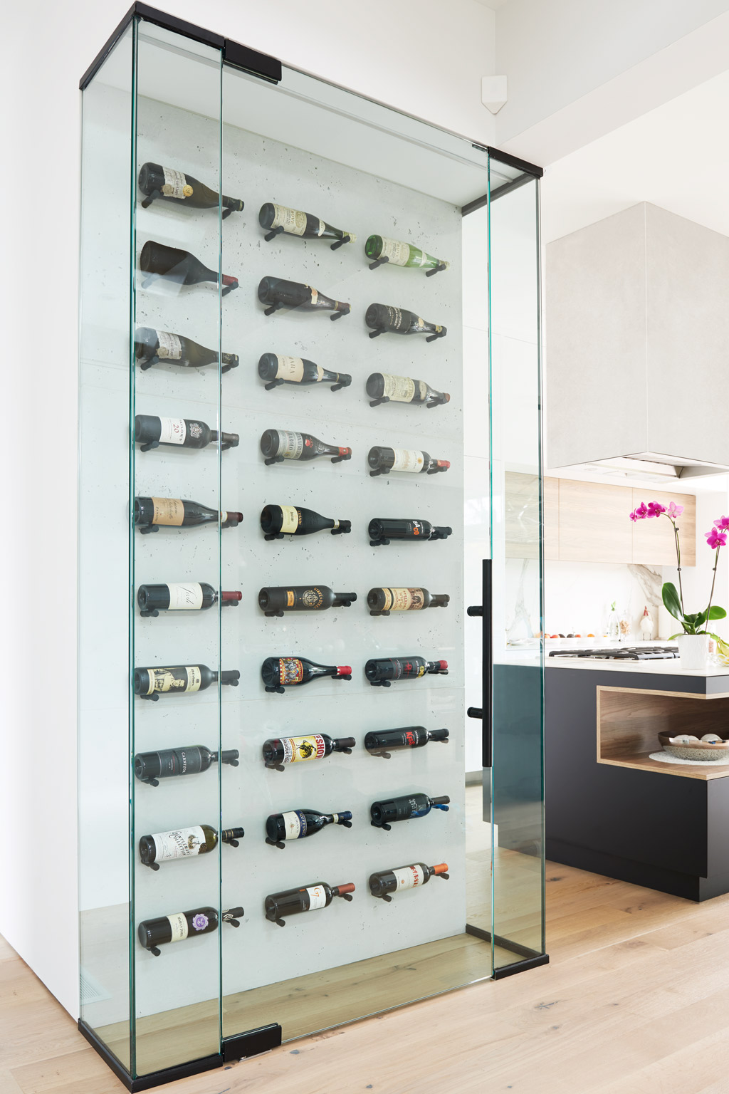 wine cellar wall in the colour buff in a modern sleek home